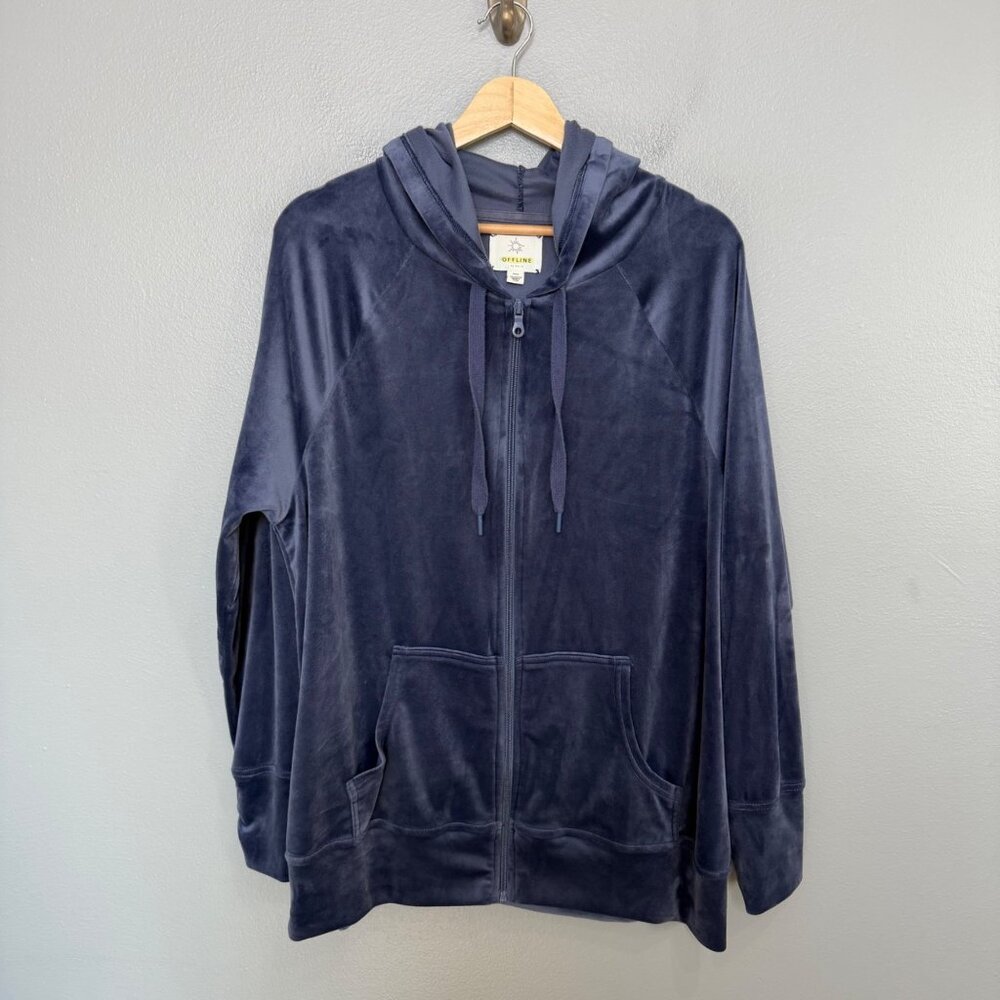 OFFLINE BY AERIE after party full zip hoodie sweatshirt in fresh bright blue siz